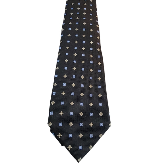 Roundtree & Yorke 100% Silk Handmade Floral Polka-Dot Pattern Black Men's Tie - Picture 5 of 12